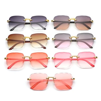 1 ADET Kare Çerçevesiz Güneş Gözlüğü Kadın Yeni Moda Renkli güneş gözlüğü Kadın Şeffaf Degrade Gözlük Vintage Shades UV400