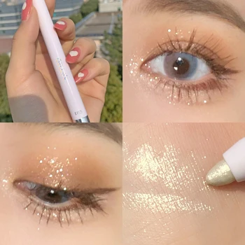 1 ADET Sedefli Göz Farı Beyaz Altın Yalan İpekböceği Kalem Makyaj Uzun ömürlü Su Geçirmez Glitter Parlak Mat Göz Farı Sopa