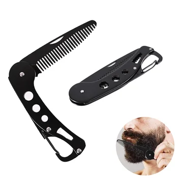 1 ADET Siyah Sıcak Satış Paslanmaz Çelik Katlanır Tarak Erkekler için Anti Statik bıyık tarağı Şekillendirici sakal tarağı
