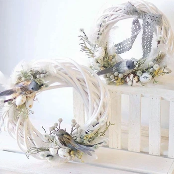 10-30cm Beyaz Rattan Çelenk Yüzük DIY paskalya Yumurtası Dekor yapay çiçek Garland Mutlu Paskalya Parti Hediyeler Düğün Ev Dekorasyon