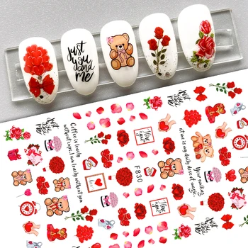 10 Paket Kişiselleştirilmiş DIY Romantik Kalp Ayı Tırnak Sanat Çıkartmalar Seksi Kırmızı Dudaklar Tırnak Sanat Kaymak Gül Çiçek Tırnak Dekorasyon Çıkartması