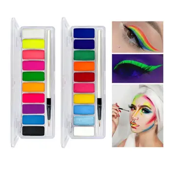 10 Renk Yüz Vücut Boyama Yağ Paleti Güvenli yüz boyası Sanat Pigment UV Floresan Işık süslü elbise Cadılar Bayramı Partisi Makyaj