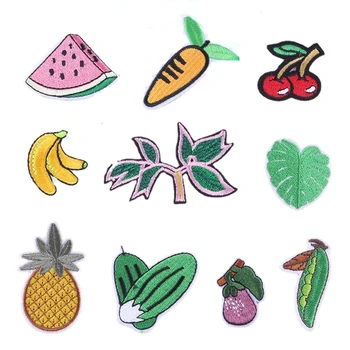 100 adet / grup Lüks Nakış Yama Meyve Sebze Çilek Yaprak Muz Ananas Keçiboynuzu Havuç Karpuz Giyim Dekorasyon