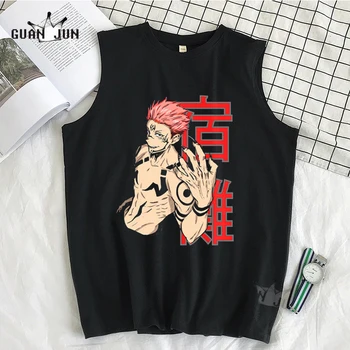 100 % Pamuk Jujutsu Kaisen Anime Erkek T-Shirt Kolsuz T-Shirt Erkekler Hip Hop Erkek Yelek Tees Tops Gömlek Büyük Boy