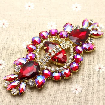 12 * 5.8 cm Cam + reçine Kırmızı AB taklidi aplike Altın Taban düğün elbisesi Kemer suni elmas zincir Dikmek Parti Elbise Dekorasyon