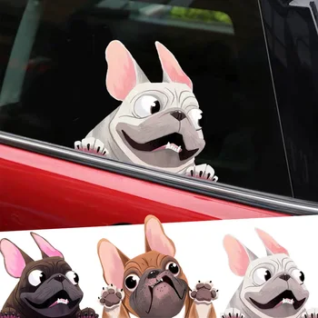 12x14cm Sevimli Karikatür Köpek Araba Pencere Çıkartmaları Yavru Bulldog Çıkartmaları Araba Kapı Arka cam çıkartması Komik Hayvan Vinil Çıkartması