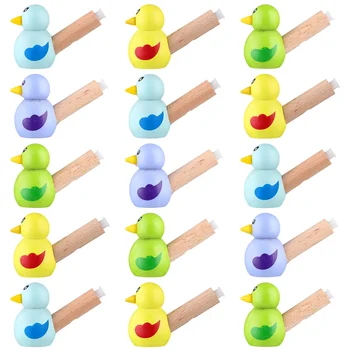 15 adet Kuş Şekli Eğitici Düdük Oyuncaklar Ahşap Islık Müzikal Islık Çocuklar için Hediye (Rastgele renk)