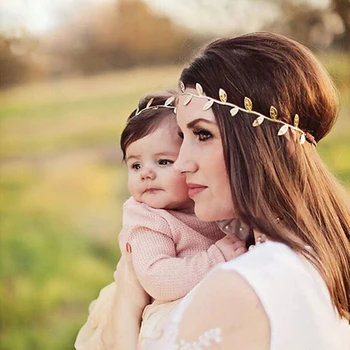 2 Adet/takım Yeni Anne ve Bebek Altın Yaprak saç bandı seti saç aksesuarları Eşleşen Kafa Bandı Bebek ve Anne Headwrap Hediyeler