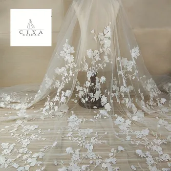 2 Metre 130 CM Genişlik Moda Elbise En Kaliteli Kapalı Beyaz Muhteşem İşlemeli Fransız Dantel Kumaş Sequins Gelin Dantel Kumaş