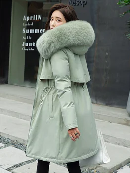 2022 Yeni Kış Ceket Kadın Parkas Uzun Artı Kadife Kürk Kapşonlu Giyim Moda Gevşek Kalın Sıcaklık Aşağı pamuklu ceket Feminina