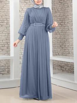 2022 ZANZEA Zarif Örgü Maxi Uzun Müslüman Elbise Kadınlar Ramazan Abaya Başörtüsü Elbise Kaftan Dubai Patchwork Sundress Robe Femme