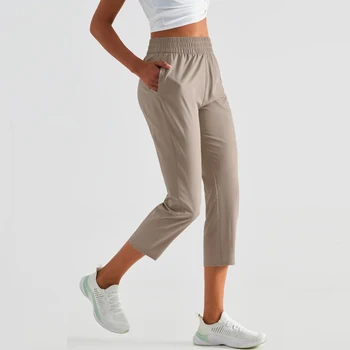 23 İnç Inseam kadın Gevşek Yoga Pantolon Hafif Hızlı Kuru koşucu pantolonu Yüksek Bel Cep Sweatpants Kadın Spor Giyim