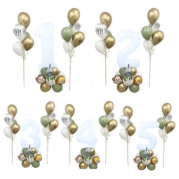 28 adet Orman Hayvan Balon Krom Metalik Lateks Balonlar 40 inç Beyaz Numarası Globos Çocuklar 1st Doğum Günü Partisi Bebek Duş Dekor