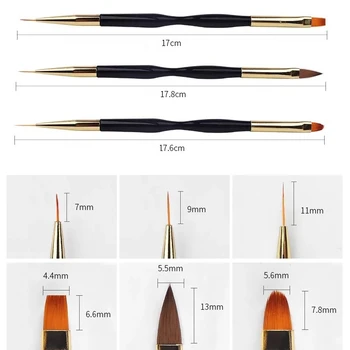 3 Adet Manikür Fırçalar Çift Kullanımlı Jel Degrade Fırça Pinceles Nail Art Tasarım Ultra-ince Çizgi Çizim Kalem Tırnak Fırçası Set
