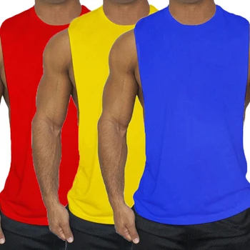 3 Paket Katı Pamuk Vücut Geliştirme Yelek spor salonu için üst giyim Erkekler Yaz Moda Spor Açık Yan Kas Egzersiz Kolsuz Gömlek