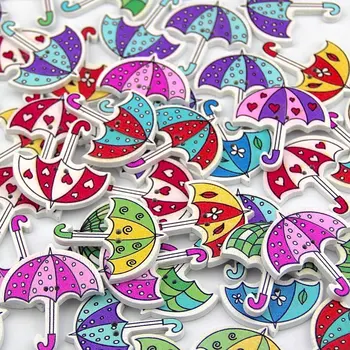50 ADET paketi Şemsiye Düğmeleri Renkli Çeşitli Düz Yuvarlak DIY 2 Delik Ahşap Düğmeler Dikiş ve İşçiliği 7NK146