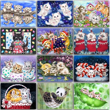 5D DIY Elmas boyama kiti Noel sevimli Melek Kedi Panda Kaplan Tam Kare ve Yuvarlak mozaik nakış Çapraz dikiş ev duvar süsü
