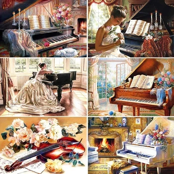 5D DIY Piyano Resim Elmas Boyama Kadın Elmas Mozaik Tam Matkap Taklidi Nakış DİY ev dekoru Mozaik
