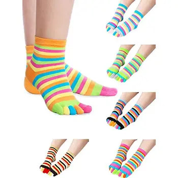 6 Çift / grup Parmak Ayak Çorap Pamuk Çorap Ayak Ayrılmış Çorap Renkli şerit çoraplar Kadınlar Kızlar için Yoga Çorap