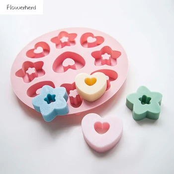 9 delikli Yuvarlak Gıda Sınıfı silikon kalıp Kalp Yıldız Çörek Kalıp DIY El Yapımı Sabun Kalıp Çikolata Kalıp Kek Dekorasyon Araçları