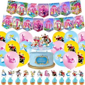 Alice in Wonderland Doğum Günü Partisi Süslemeleri 12 inç Lateks Balonlar Afiş Kek Topper Sihirli Bebek Duş Dekor Çocuklar Malzemeleri