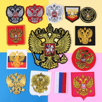 Altın Rusya Ulusal Bayrak Ulusal Amblemi Yamalar Demir On İnce Ceket Kartal Nakış Giyim Aksesuarları Biker Yamalar