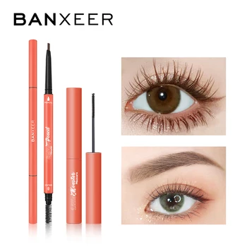BANXEER 2 ADET Ultra İnce Kirpik Maskara ve Eyebrwo Kalem Anti-ter Olmayan leke Doğal Kozmetik Göz Makyaj Seti Bayan İçin