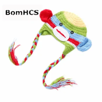 BomHCS Renkli Maymun El Yapımı Örgü Bere Kış Sıcak Çocuklar Sevimli Büyük Kulaklar Şapka