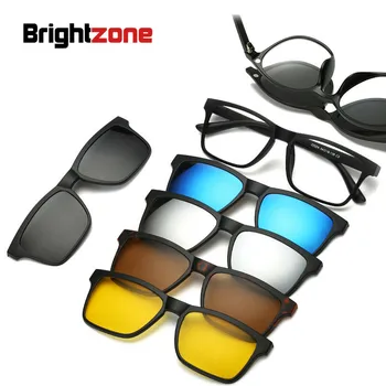 Brightzone Yeni 5 + 1 Takım Elbise moda klips Sarı Güneş Gözlüğü Kadın Çerçeveleri Manyetik Gözlük Erkek Gözlük 6 İn 1 Şeffaf Lens