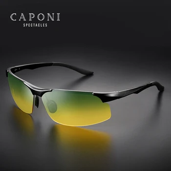 CAPONI Gündüz Ve Gece Güneş Gözlüğü Sürüş Erkekler İçin Klasik Spor Yeşil Sarı güneş gözlüğü UV400 Koruma Alüminyum Tonları RY8033