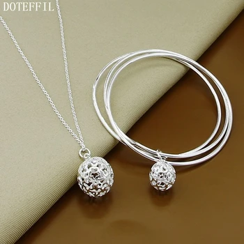 DOTEFFIL 925 Ayar Gümüş Yuvarlak Top Kalp Kolye Bileklik Seti Kadın Düğün Nişan Parti Moda Charm Takı