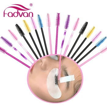 Fadvan 50/100 Adet Plastik Saplı Kirpik Fırçası Tek Kullanımlık Kirpik Fırçaları Makyaj Aracı Sentetik Renkli Fırçalar Göz Lashes