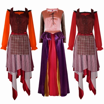 Film Cadı Sanderson Sisters Cosplay Kostüm Mary Sarah Winifred Kadınlar Yetişkin Elbise Cadılar Bayramı Retro Üniforma Takım Elbise