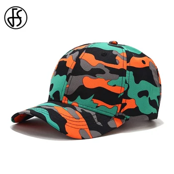 FS Moda Yeşil Turuncu Şapka Kamuflaj beyzbol şapkası Yaz Streetwear Kavisli Saçak Snapback Hip Hop Yüz Kapaklar Erkekler Kadınlar Için Kemik