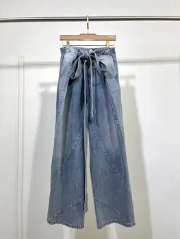 Fyıon Yüksek Kaliteli kadın Kot Moda Pist Ağır Kemer Uzun Kot Pantolon Kot Yaz 2022 Yeni Tasarım