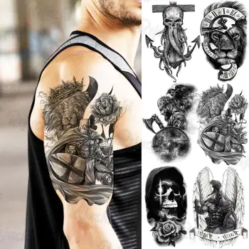 Gül Çiçek Aslan Şövalye Geçici Dövmeler Kadın Erkek Ahtapot Çapa Pusula Melek Kanatları Sahte Dövme Etiket Kol Vücut Dövmeler