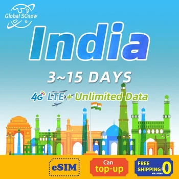 Hindistan Ön Ödemeli SIM kart 3-15 Gün 4G Yüksek Hızlı Sınırsız Veri Desteği eSIM Operatör Veri Dolaşım Turist Seyahat için