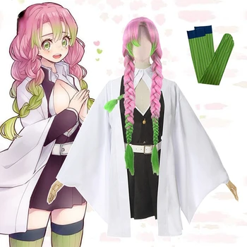 Iblis avcısı Kimetsu hiçbir Yaiba Kanroji Mitsuri Cosplay Anime Kostüm Kisatsutai Seksi Kadın Kimono Üniforma cadılar bayramı kıyafetleri