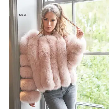 Kadın Maliyetli Tam Pelt Faux Fox Kürk Sıcak Palto Kısa Kış Sahte Kürk Ceket Giyim Lüks Kabarık Tilki Kürk Mantolar Femme