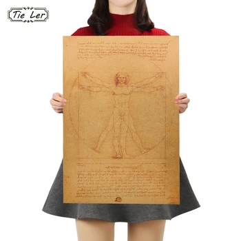 KRAVAT LER Leonardo Da Vinci El Yazması Vitruvius Adamı Posterler Nostaljik Retro Dekoratif Boyama Çekirdek Kraft Kağıt Duvar Sticker