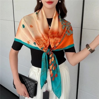Lüks Büyük Şal İpek Kare Eşarp Kadın Moda Kafa Bandı 2022 Yeni Güneş Koruyucu Bandana Wrap Başörtüsü 110cm * 110cm Başörtüsü Fular