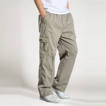 Marka Rahat Pantolon erkek kargo pantolon pamuk gevşek pantolon erkek pantolon tulum Çok Cep Düz Joggers Homme 6XL