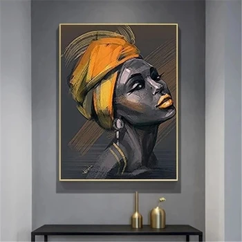 Modern Afrika Siyah Kadın Tuval Boyama Posterler ve Baskılar Quadros duvar sanat resmi Cuadros Oturma Odası Ev Dekorasyon için