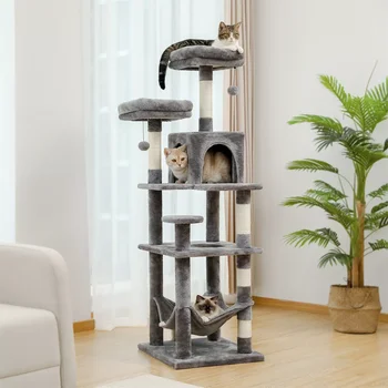 Modern Kedi Ağacı Tırmalama Direkleri ile Kedi Yuva Çok Seviyeli Kule Kedi Kınamak Aktivite Atlama Platformu ile İstikrarlı 2 Topları