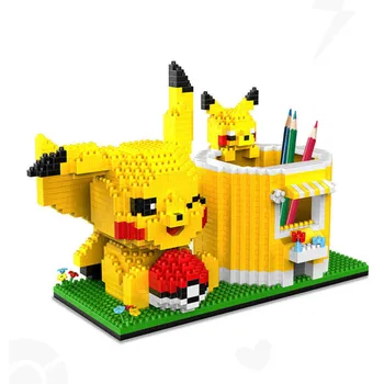 Pokemon Mikro Yapı Taşları Pikachu DIY Kalem Konteyner Tutucu Mini Elmas Tuğla Rakamlar çocuk için oyuncak noel hediyesi