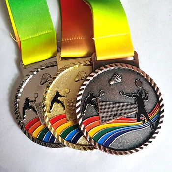 Renk Yeni Metal Madalya Maç Madalya Rozetleri Hediyelik Eşya Badminton Madalya Madalya = 3 adet ile iyi şerit Okul spor Metal