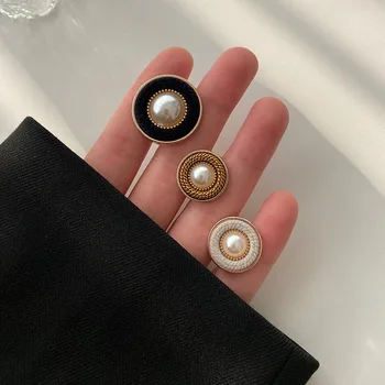 Retro Kumaş Metal Düğmeler Taklit İnciler Dekoratif Giyim Dıy Zanaat Kaynağı Dikiş Süsleme İğne Aksesuarları 6 adet