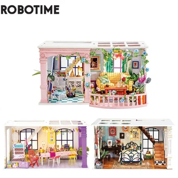 Robotime Yeni Varış DIY Tatlı Veranda Bebek Evi Mobilya Çocuk Yetişkin Minyatür Dollhouse Ahşap Kitleri Oyuncak DGF01