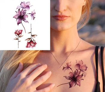 Sahte Dövme Etiket Kadın Kız Yaz Suluboya Çiçekler Geçici Dövmeler Kol Göğüs Su Geçirmez Dövme Vücut Transferi Dövme