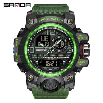 SANDA Yeni erkek Saatler yeşil spor saat LED Dijital 5ATM Su Geçirmez Askeri Saatler Erkek Saat relogios masculino